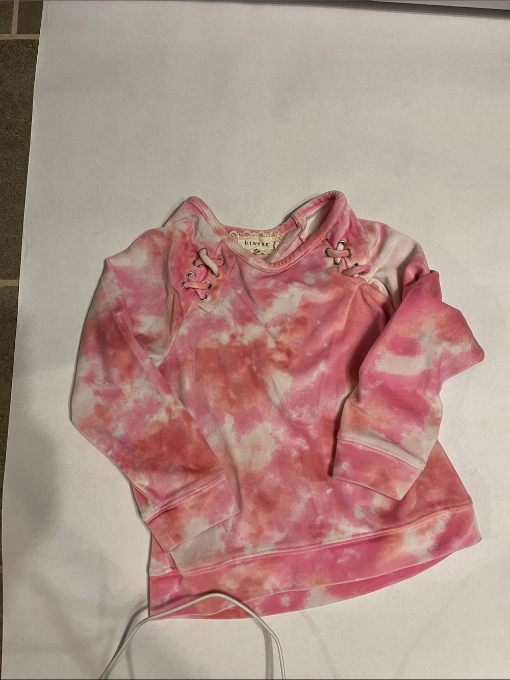 Pink Tie-Dye Lace-Up Girls Sweatshirt
